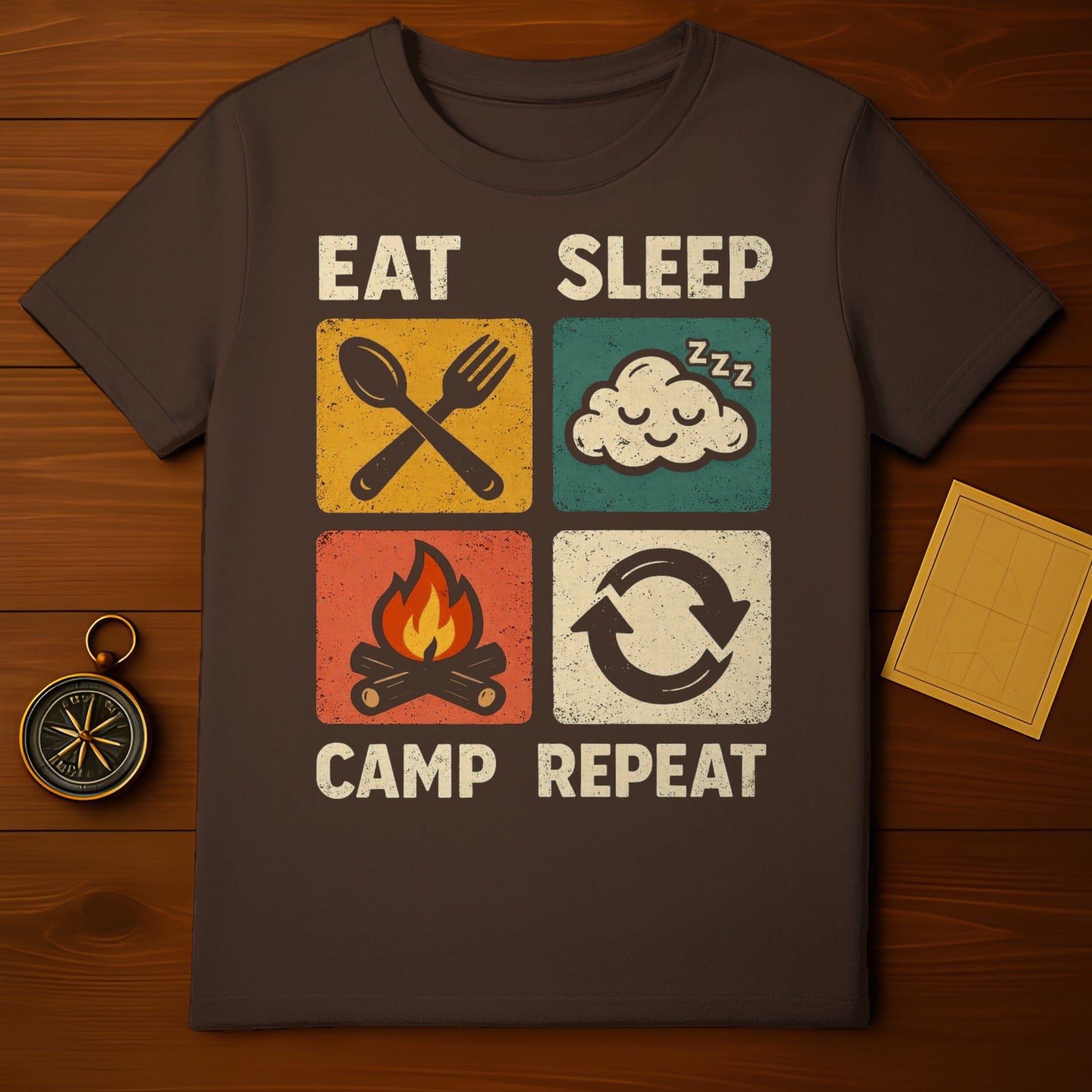 EAT SLEEP CAMP REPEAT Outdoor Adventure Life product type
Camping
Outdoor
Adventure
Campfire
Eat Sleep Camp Repeat
Nature
Explorer
Hike
Forest
Wilderness
Retro Design
Vintage Style
Outdoorsy
Happy Camper
Camp Life
Recreational
Getaway
Vacation
Travel
Outdoors Lifestyle