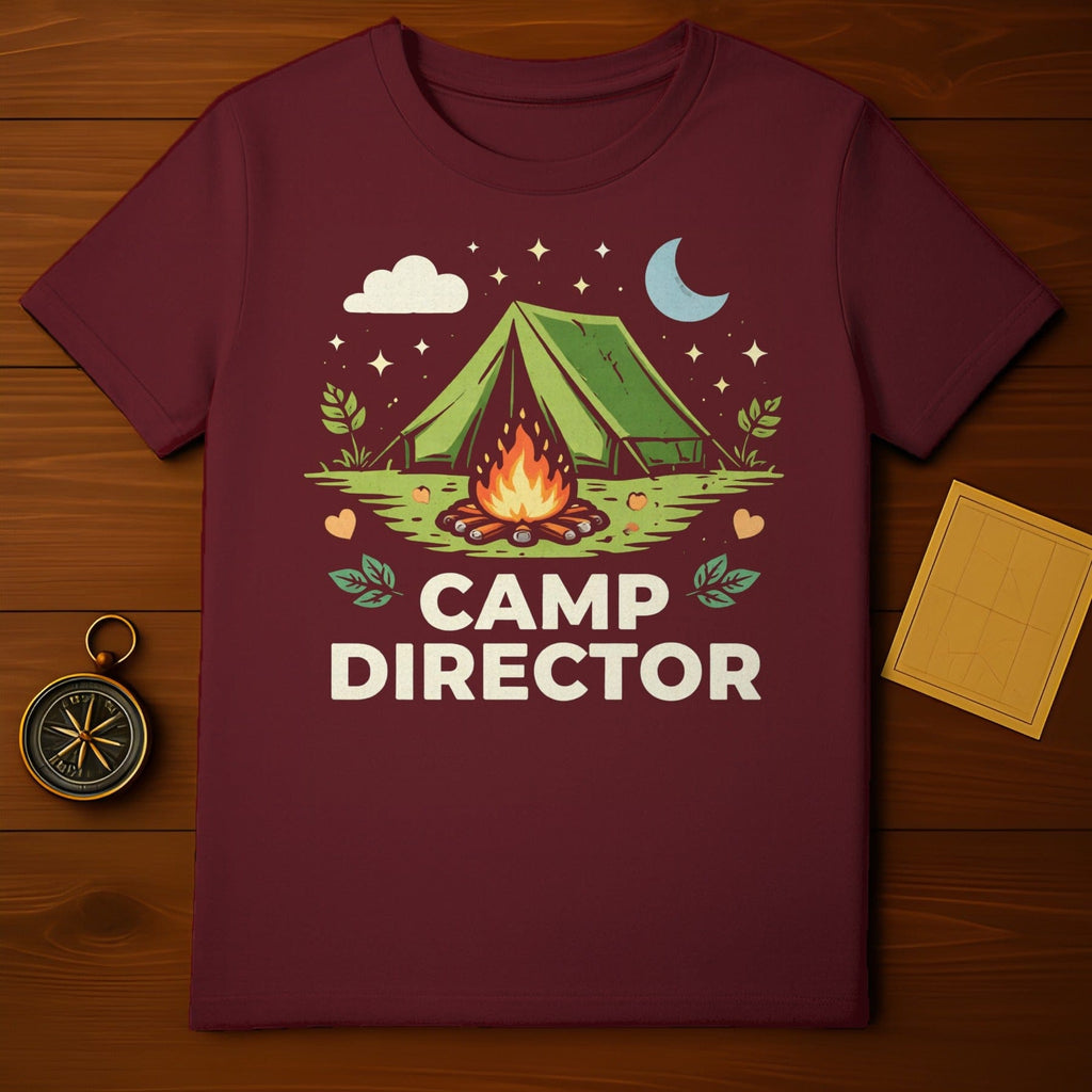 Camp Director Tent and Campfire Design T-shirt