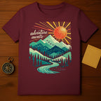 Adventure Awaits Mountain Sun Graphic T-Shirt