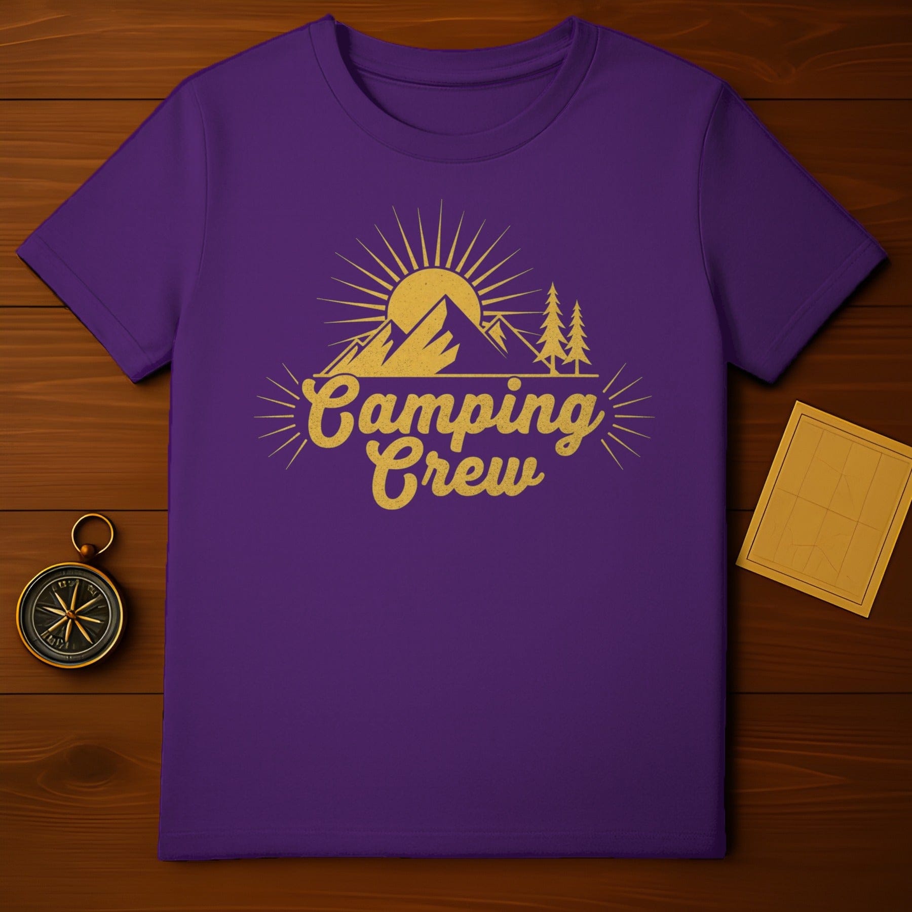 Camping Crew Graphic Tee with Mountain and Trees Design