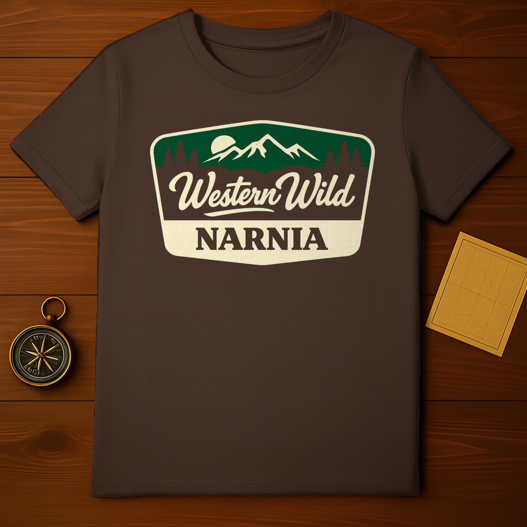Western Wild Narnia Mountains Trees Design product type
Western Wild, Narnia, Mountains, Trees, Nature, Landscape, Adventure, Wilderness, Outdoor, Exploration, T-shirt, Tee, Shirt, Graphic Tee, Brown, Dark Brown, Retro Design, Vintage Style, Apparel, Clothing