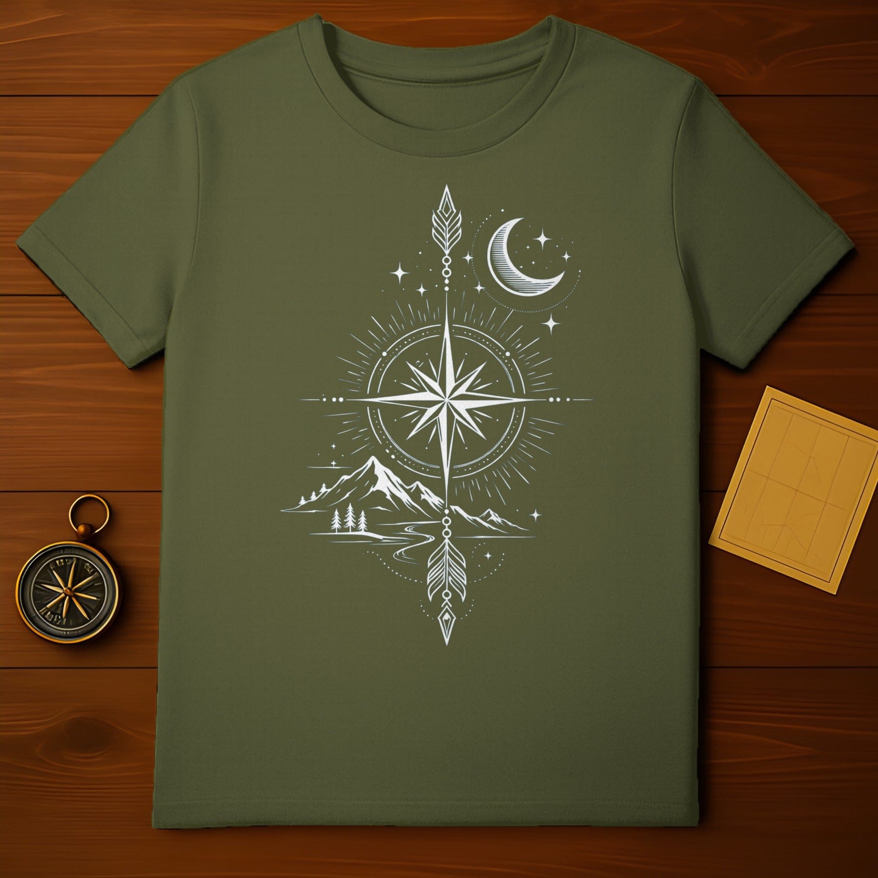 Compass and Mountain Design with Moon T-Shirt