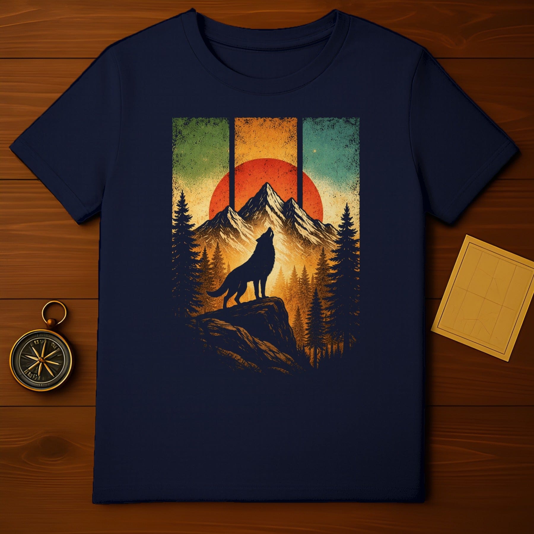 Howling Wolf at Sunset Mountain Design T-Shirt