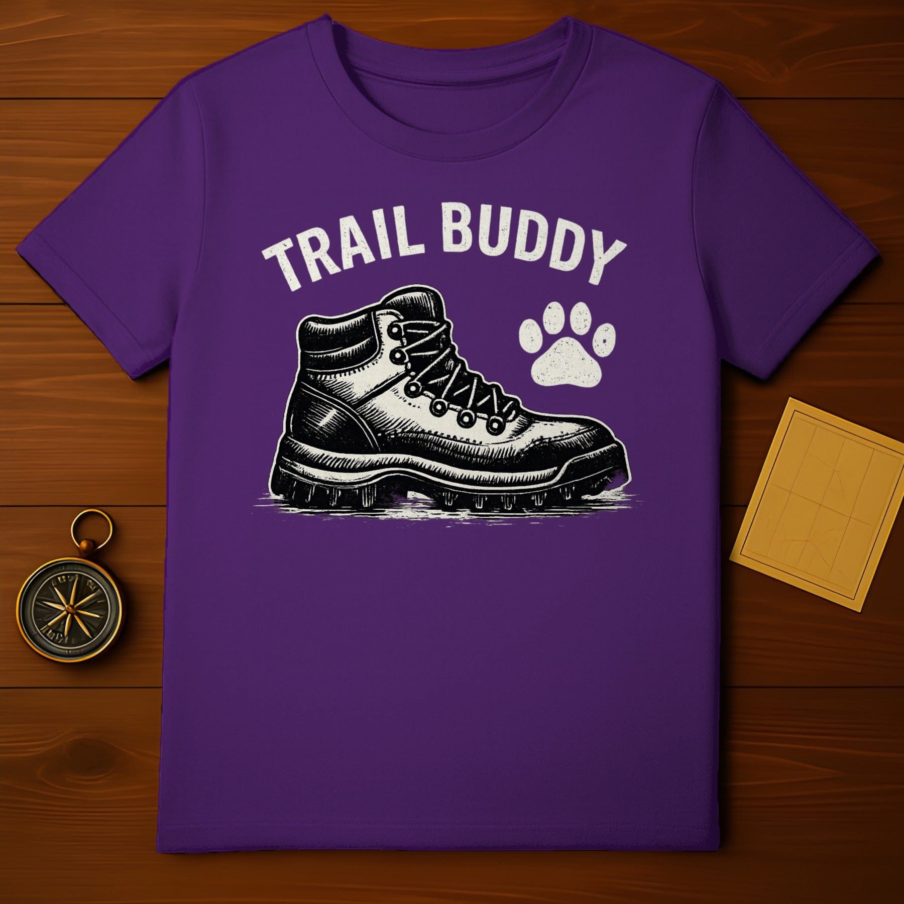 Trail Buddy Hiking Boot Paw Print Outdoor Adventure T-shirt product type