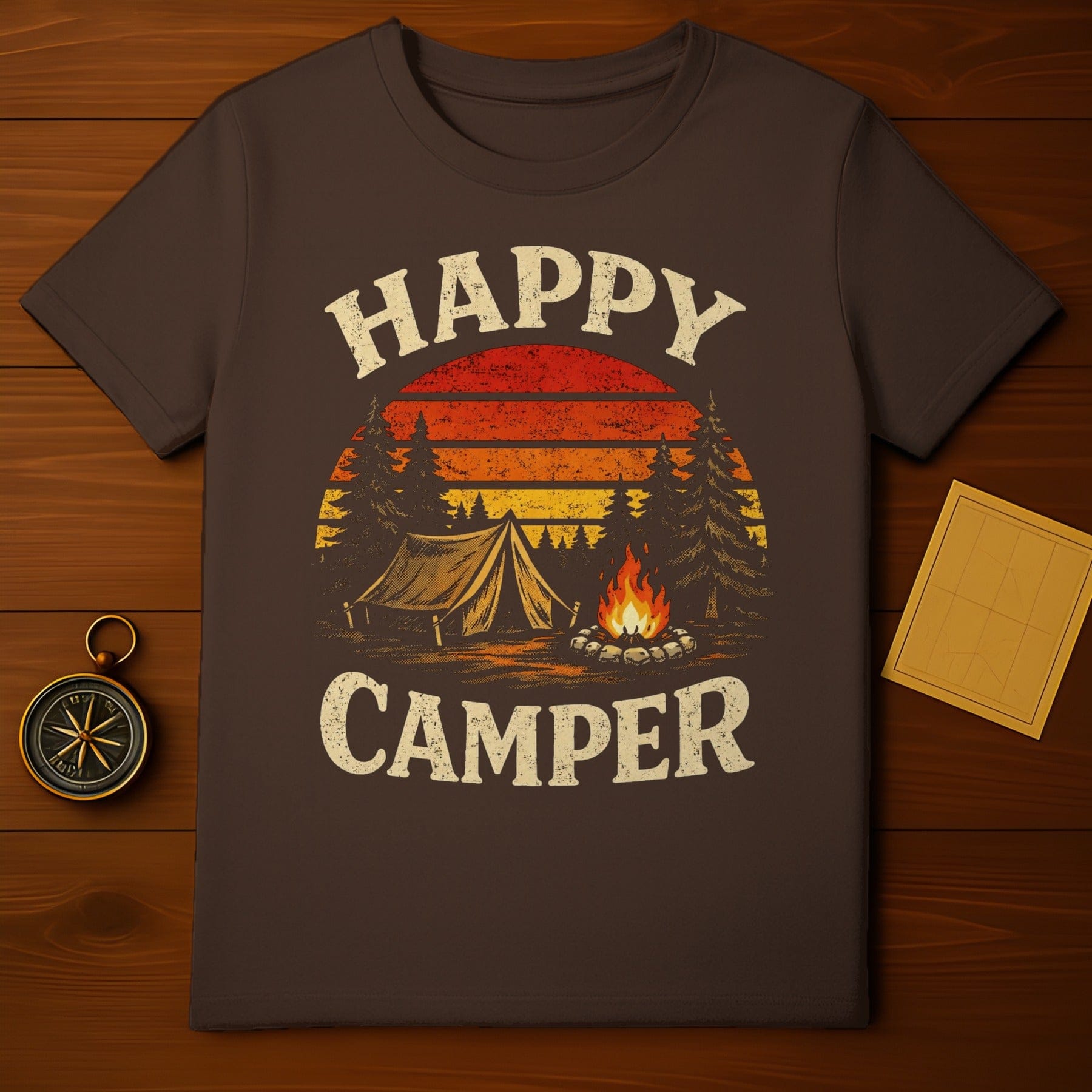 Happy Camper Graphic Print Camping Theme T-Shirt