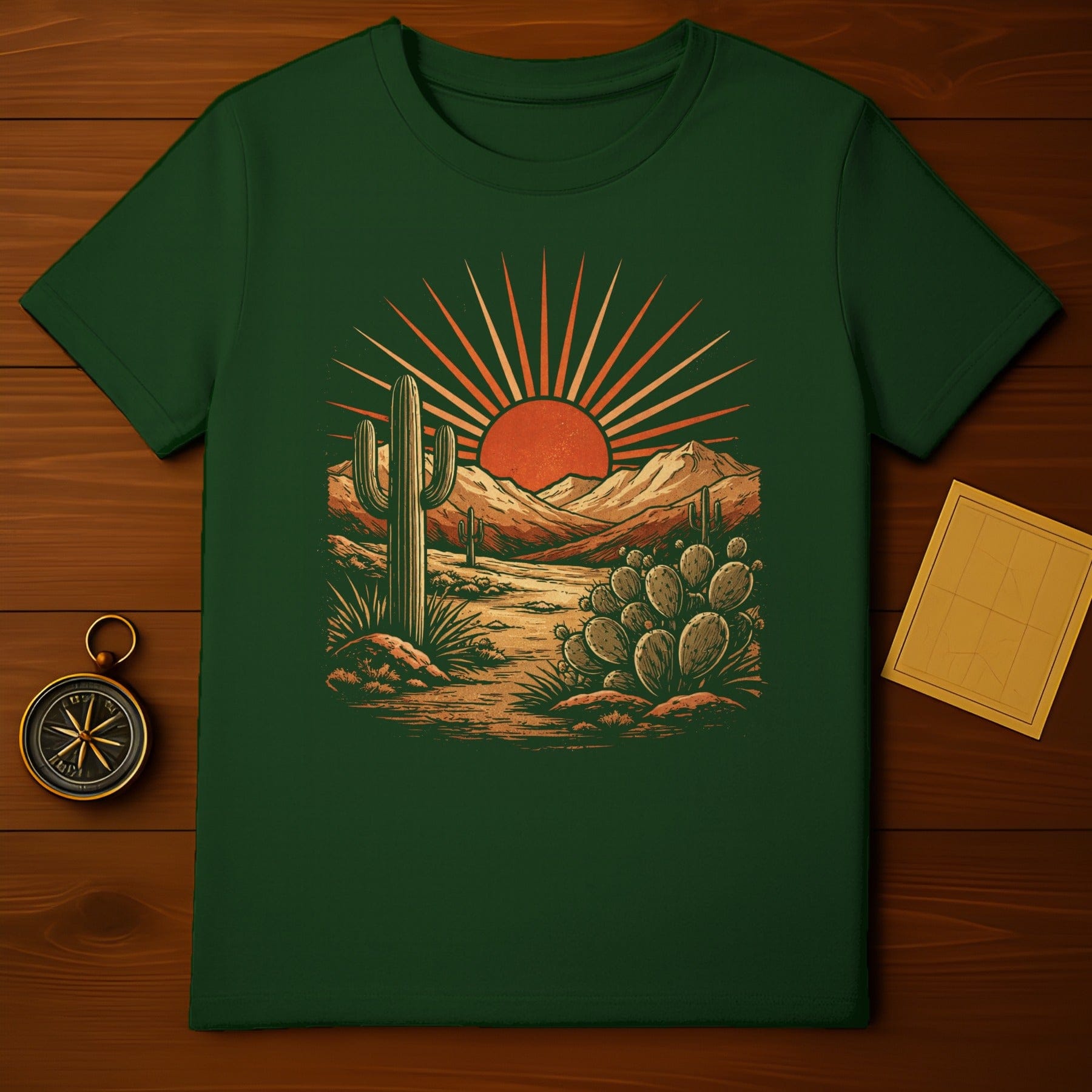 Scenic Desert Landscape with Cactus Sunrise T-shirt