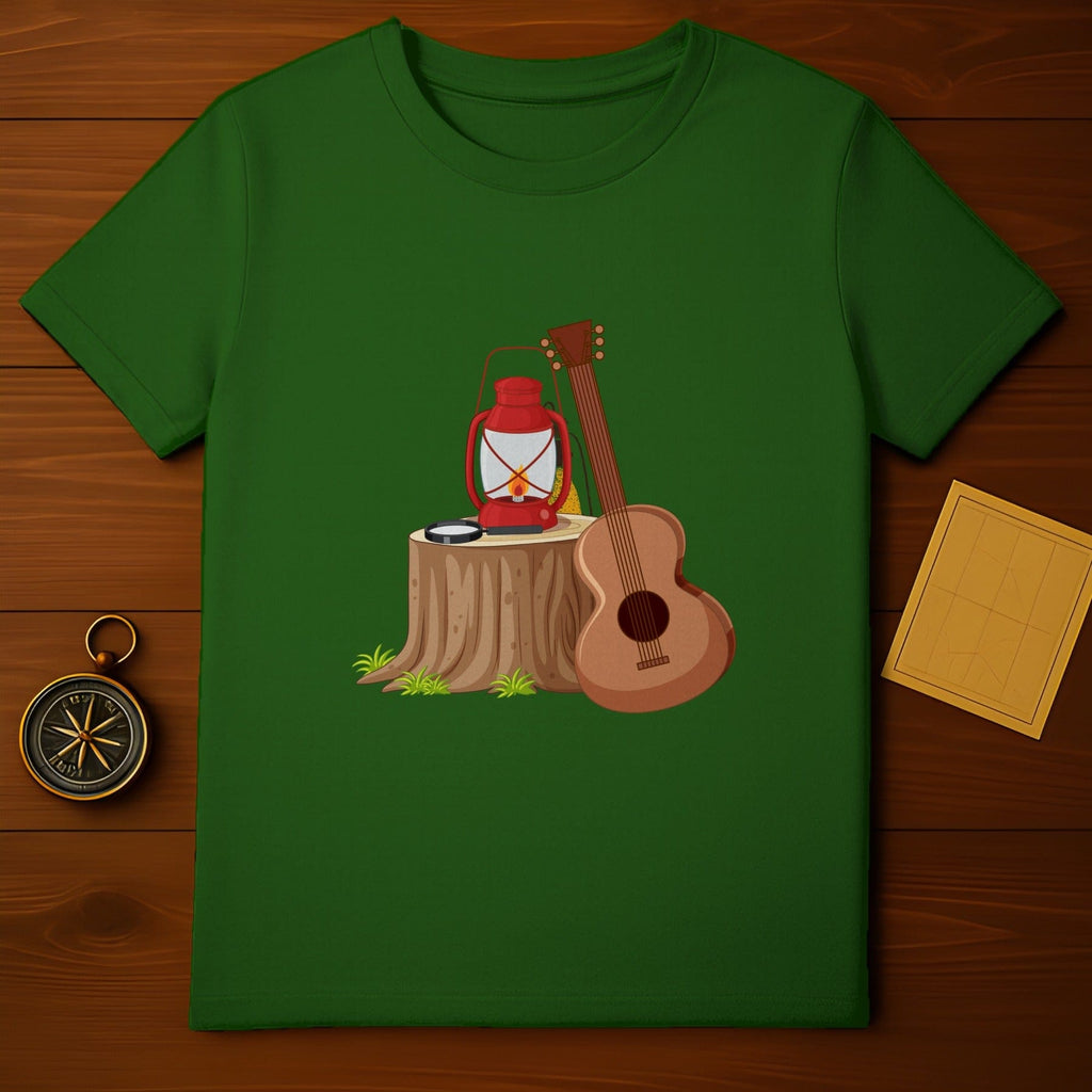 Campfire Lantern and Guitar Green T-shirt Design