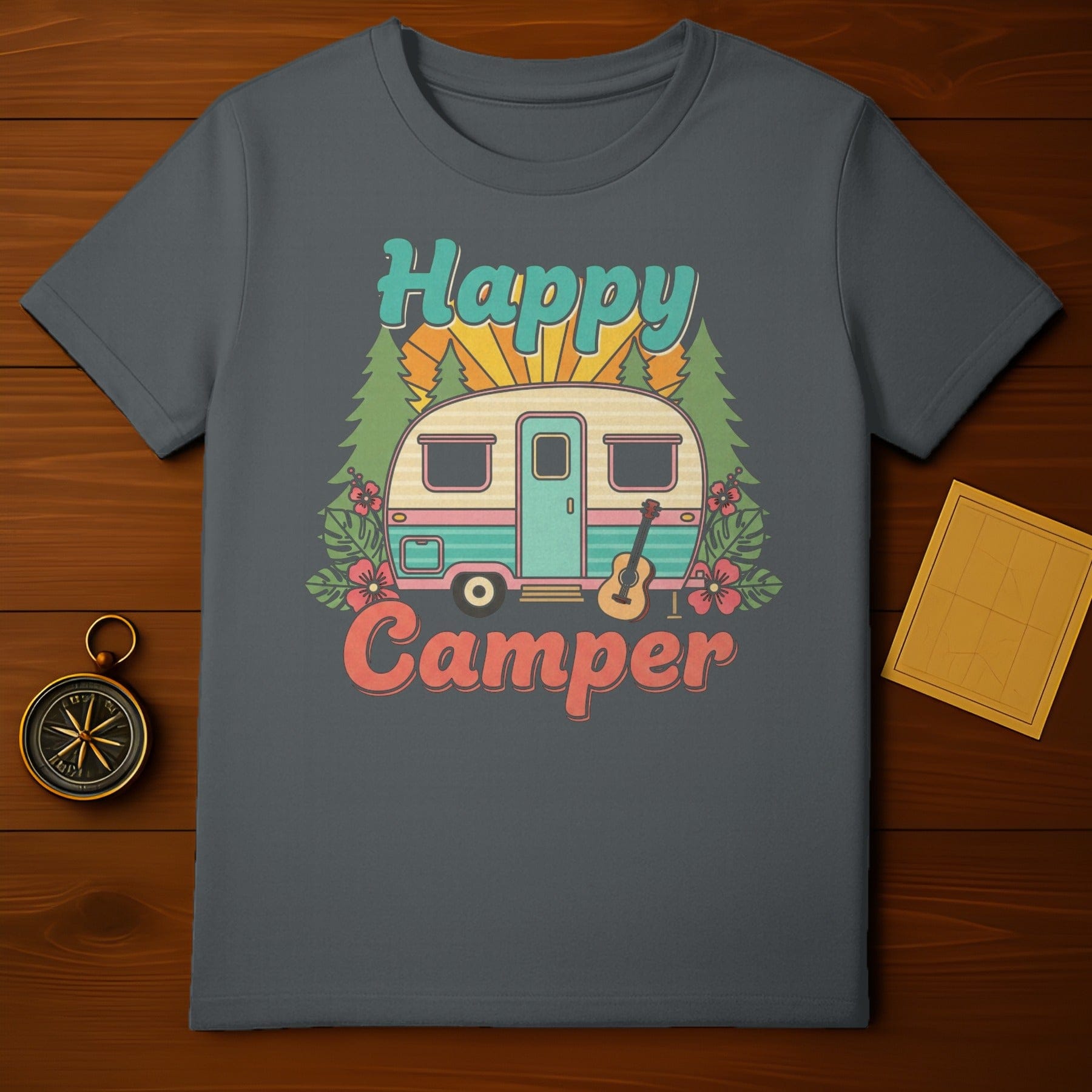 Happy Camper Retro Design T-Shirt for Outdoor Lovers