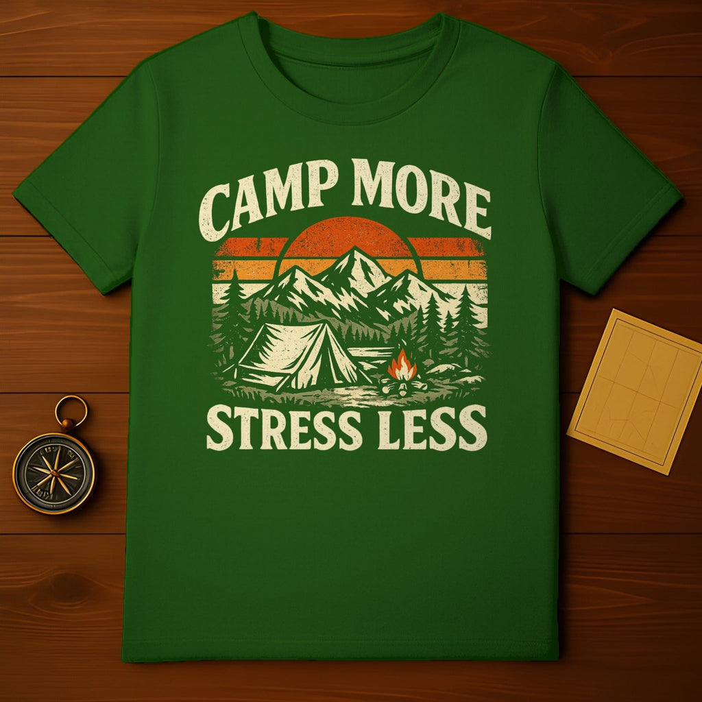 Camp More Stress Less Green Graphic Shirt