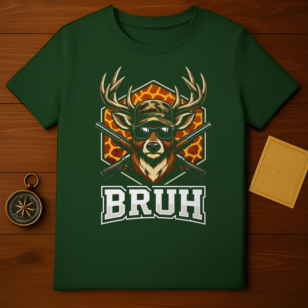 Cool Deer with Sunglasses BRUH Graphic Green Shirt