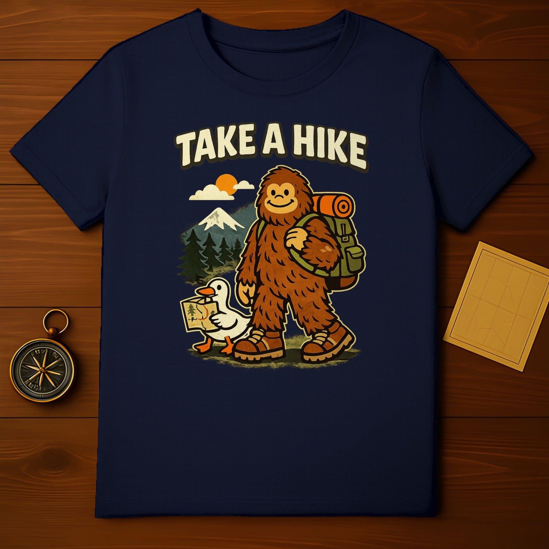 Take A Hike Sasquatch and Duck Hiking Graphic T-shirt