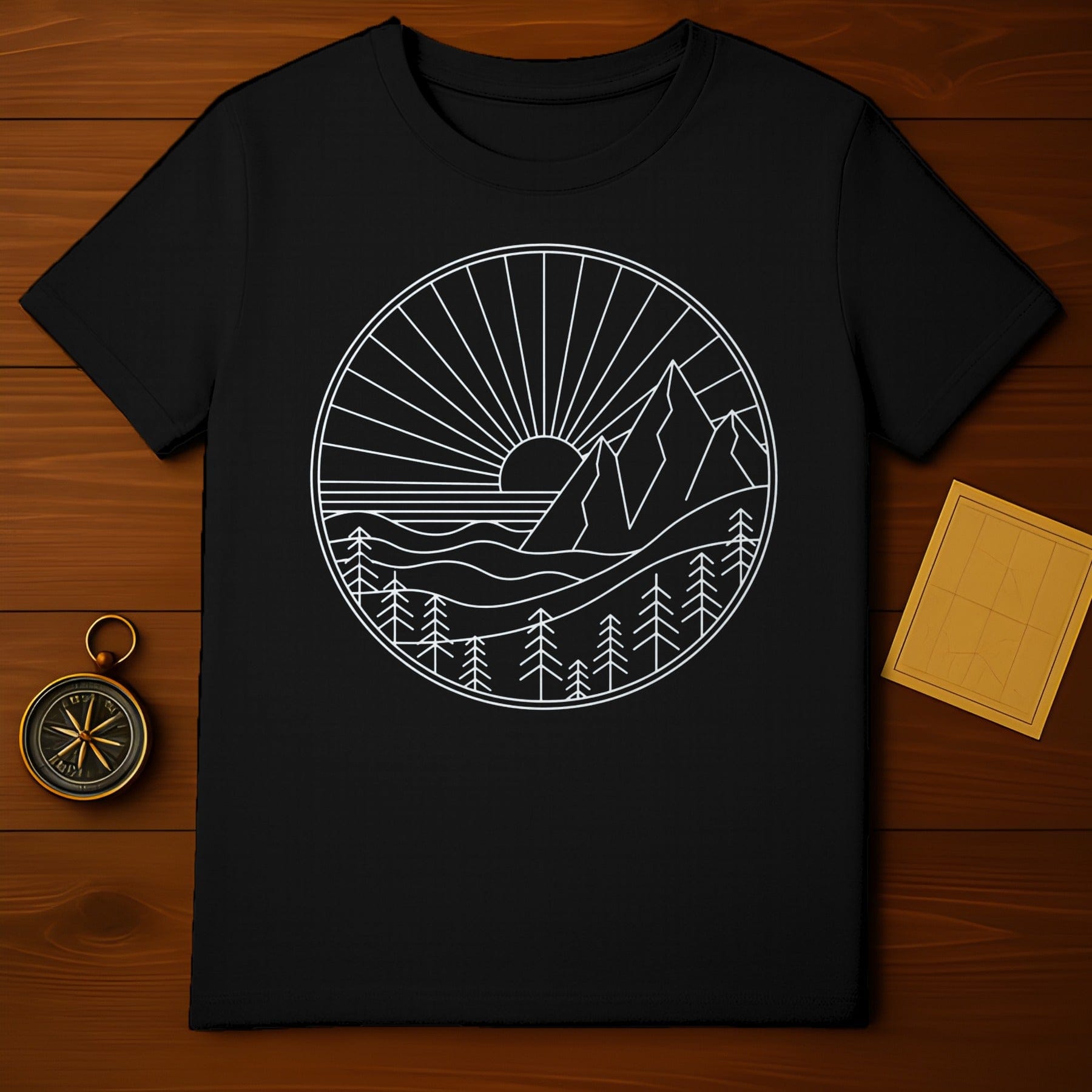 Mountain Sunrise and Forest Illustration T-shirt