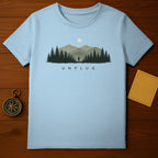 Unplug Graphic with Mountains and Trees T-Shirt
