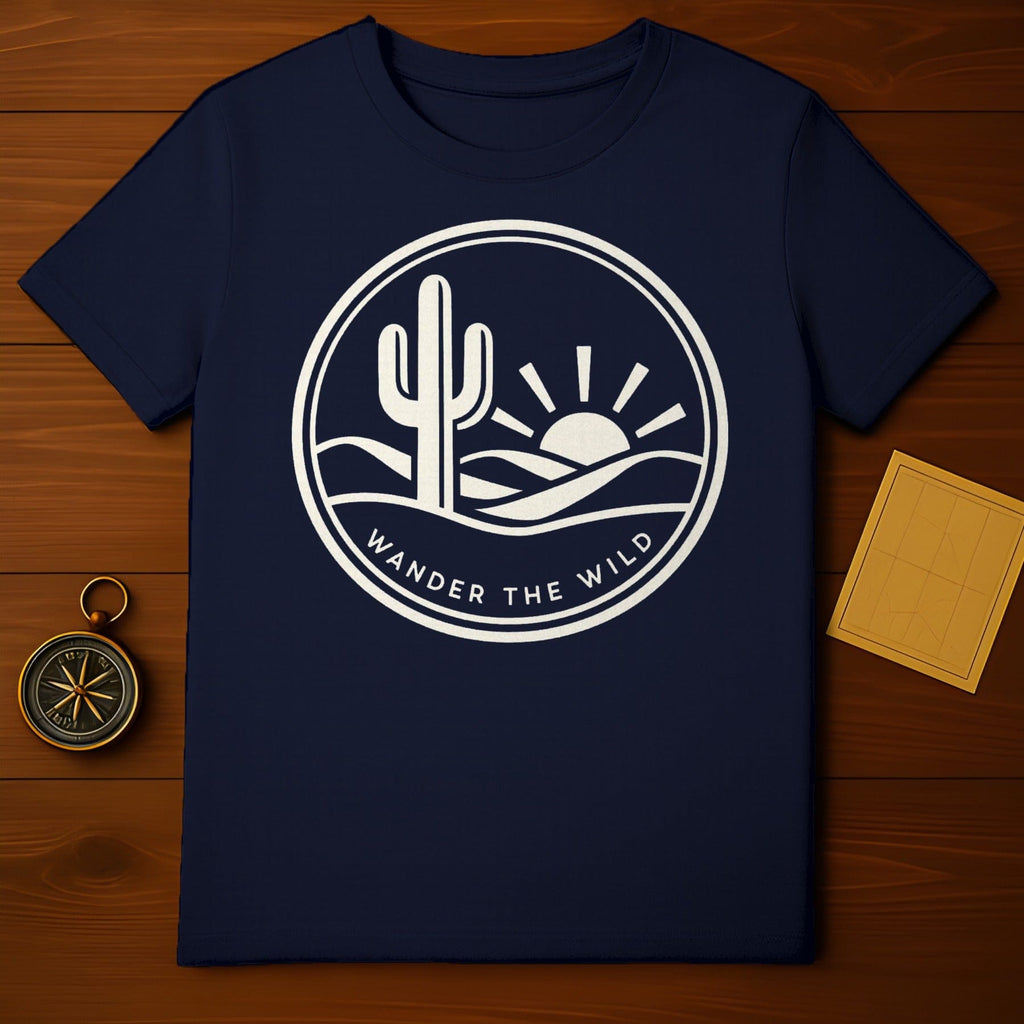 Wander The Wild Cactus Sun Desert Landscape T-Shirt product type
Cactus, Desert, Sun, Wander, Wild, Adventure, Outdoors, Nature, Landscape, Explore, Travel, Graphic Tee, T-shirt, Apparel, Clothing, Navy Blue, Southwest, Arizona, Road Trip, Desert Vibes