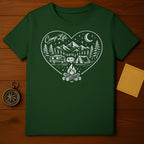 Camp Life Heart Design Green Camping Shirt for Nature Lovers