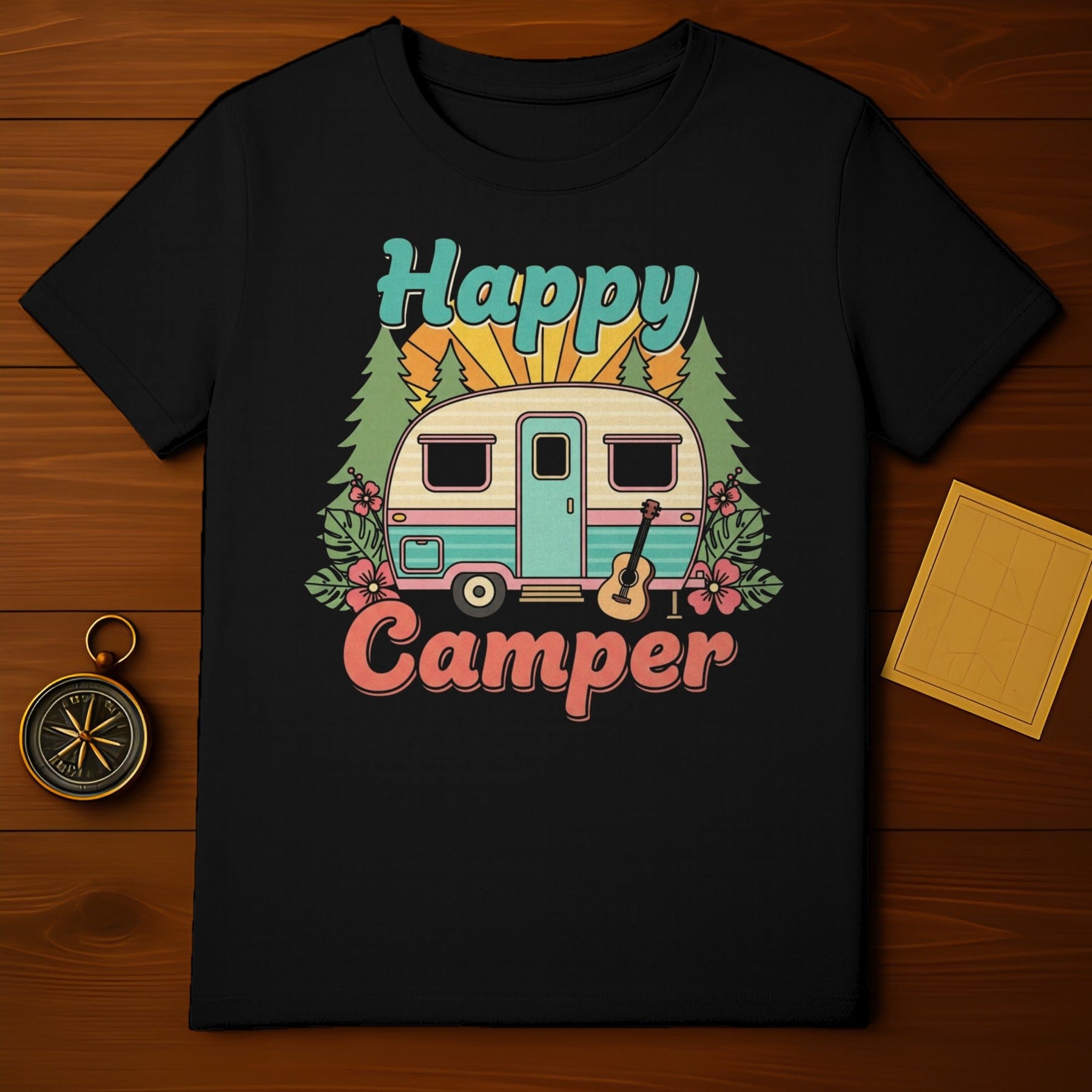 Happy Camper Retro Vintage RV T-Shirt for Outdoor Enthusiasts