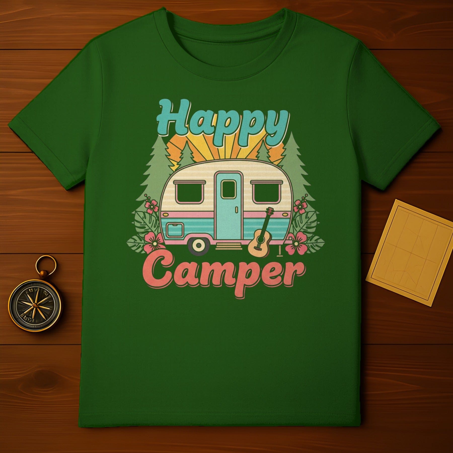 Happy Camper Retro RV Camping Graphic T-shirt