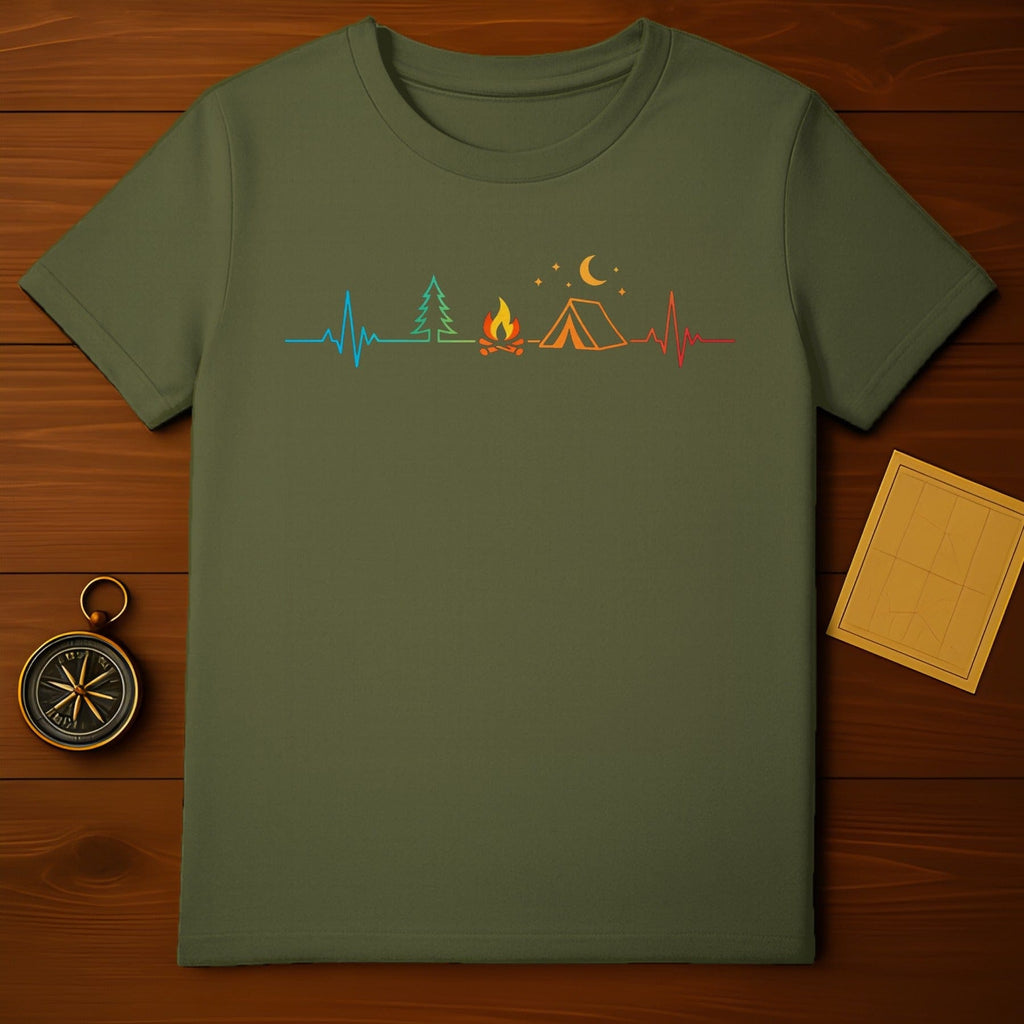 Outdoor Adventure Campfire Sleep Heartbeat T-Shirt