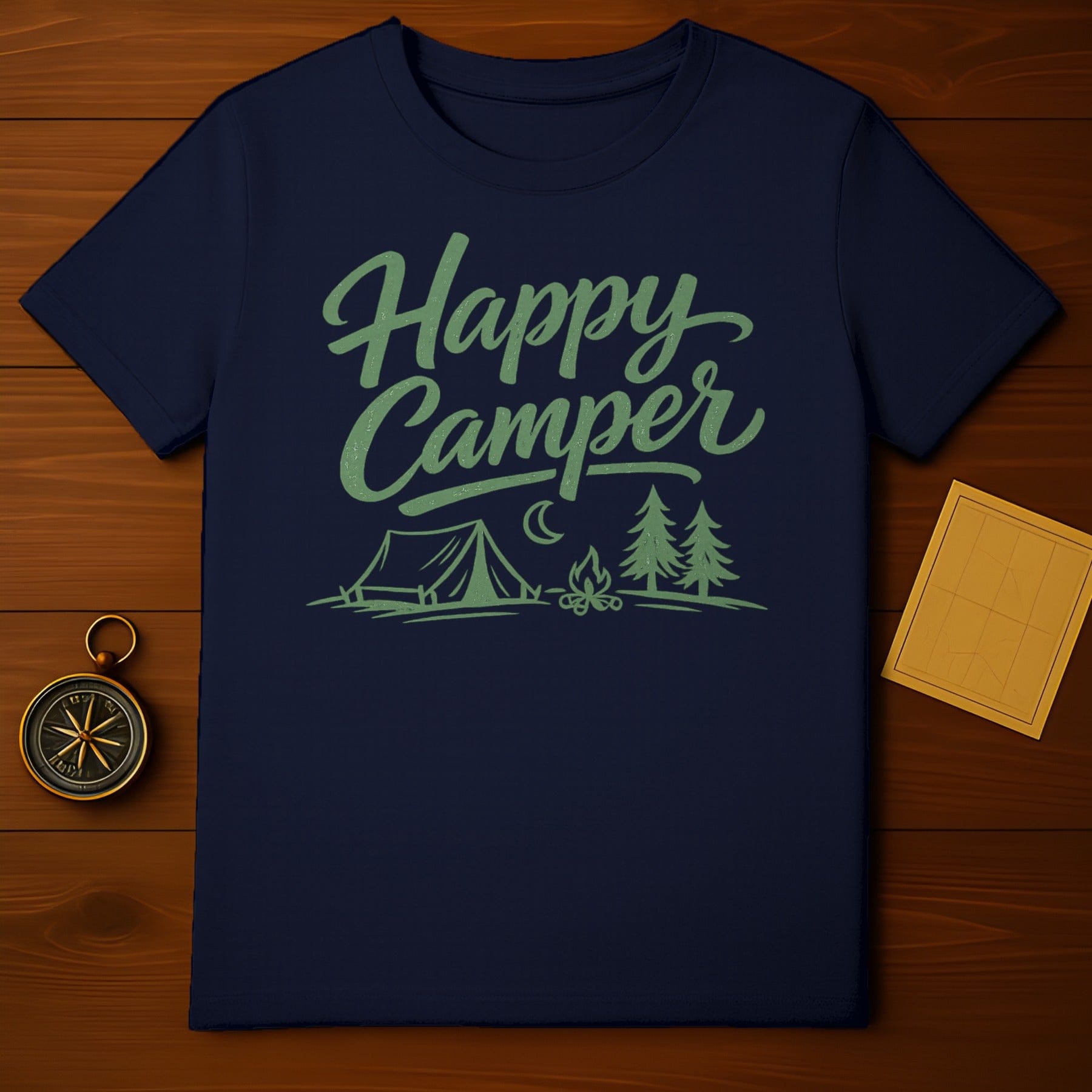 Happy Camper Shirt with Camping Scene Design