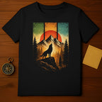 Lone Wolf Howling at Mountain Sunset Graphic Shirt