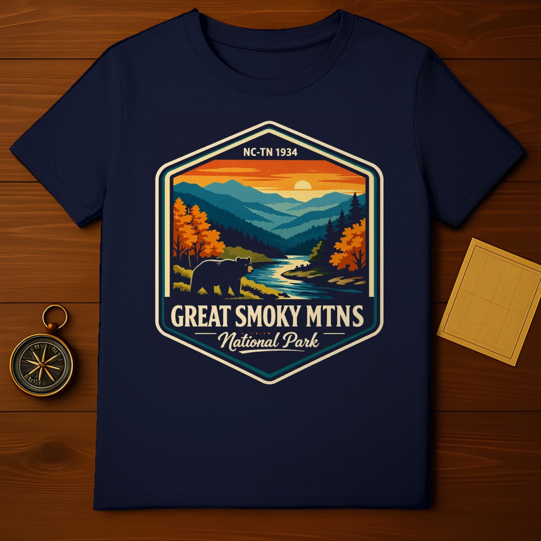 Great Smoky Mtns National Park Bear River Sunset product type
Great Smoky Mountains
National Park
Smoky Mountains Art
Bear Design
Mountain Landscape
River Scene
Sunset View
Vintage Park
Retro Nature
Wildlife Graphic
Outdoors Adventure
Hiking Souvenir
Travel Keepsake
NC TN 1934
Hexagon Design
Forest Panorama
Fall Foliage
Appalachian Trail
Park Ranger Style
Nature Lover Gift