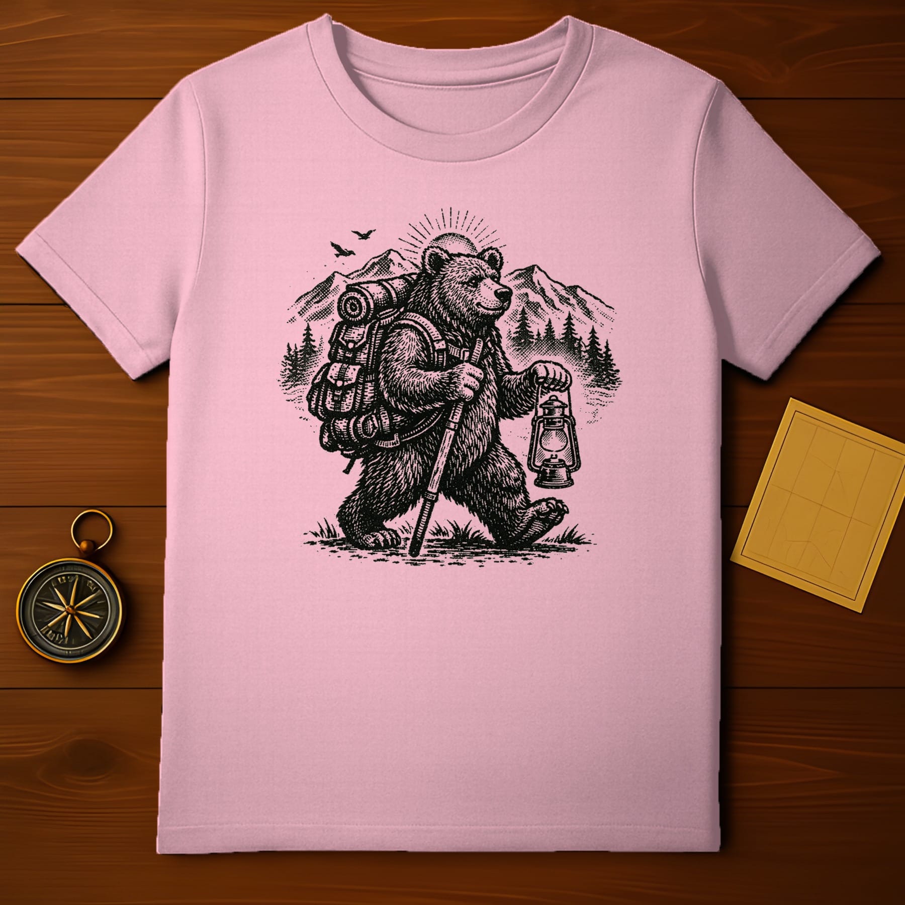 Adventurous Bear with Backpack and Lantern T-shirt