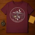 Mountain Forest River Camp Under The Stars Tee product type
Camping
Mountain
Forest
River
Night Sky
Stars
Moon
Campfire
Tent
Outdoor
Nature
Adventure
Wilderness
Celestial
Graphic Tee
Illustration
Burgundy
Maroon
Landscape Design
Exploration