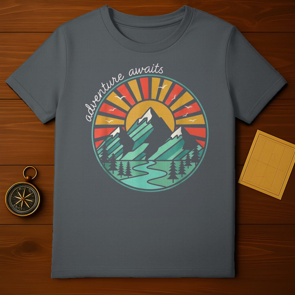 Adventure Awaits Mountain Sunset Graphic T-shirt