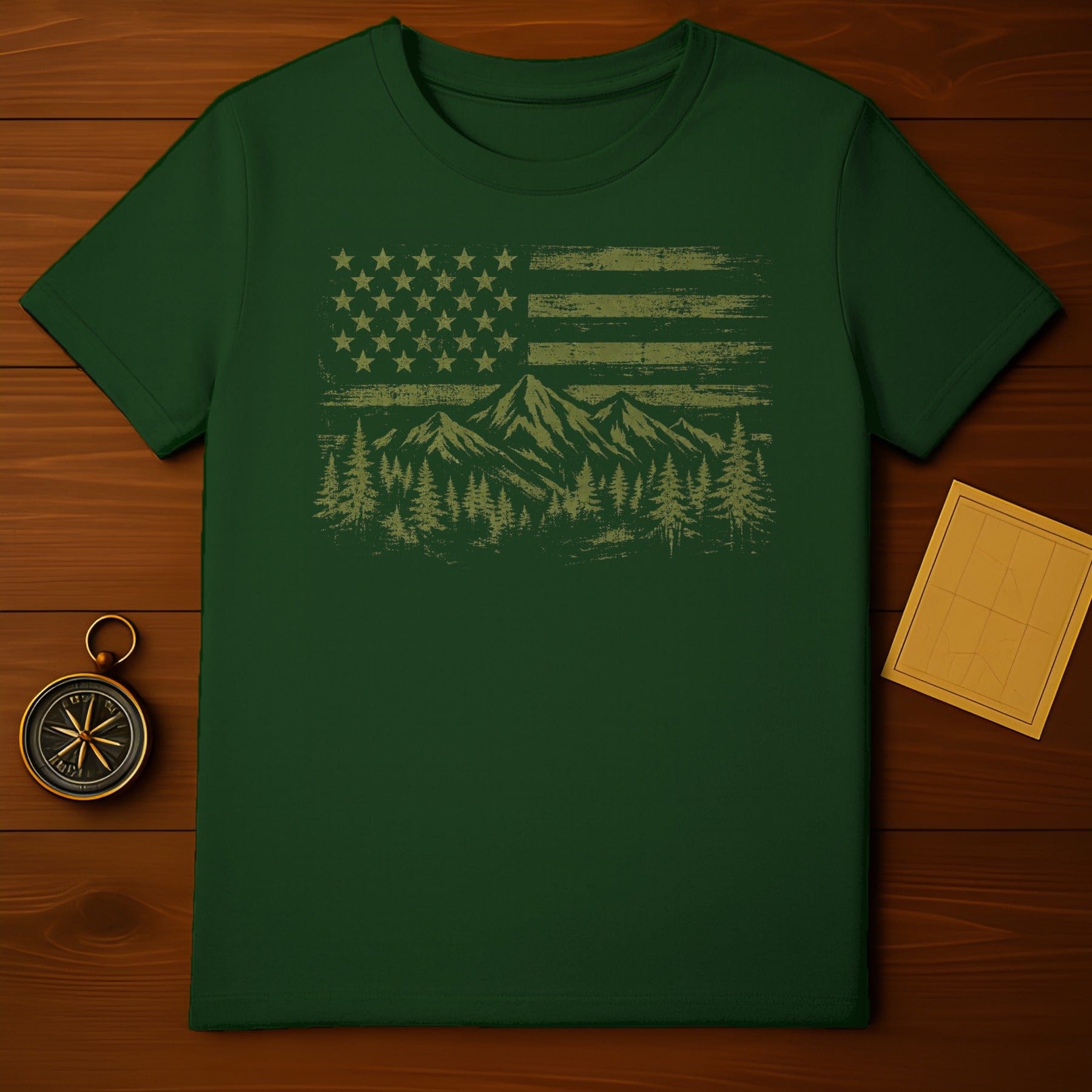 Patriotic Mountain and Forest Graphic T-Shirt