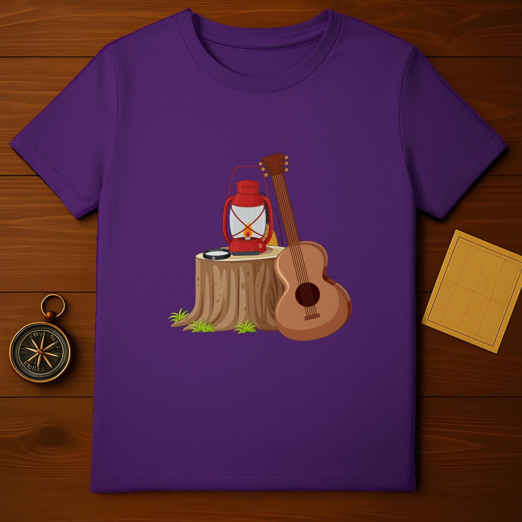 Camping Lantern and Guitar Graphic T-shirt