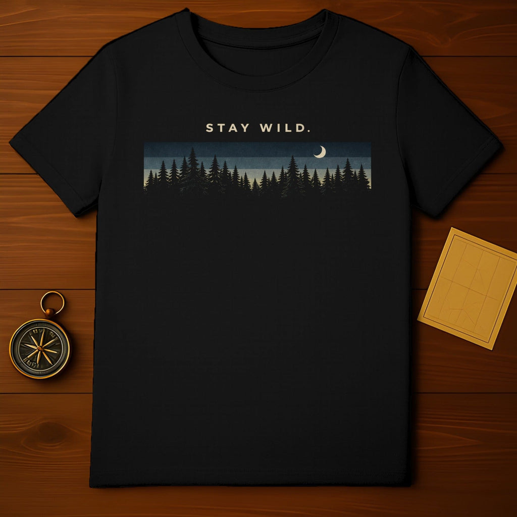 Stay Wild Moonlit Forest Graphic Design T-Shirt