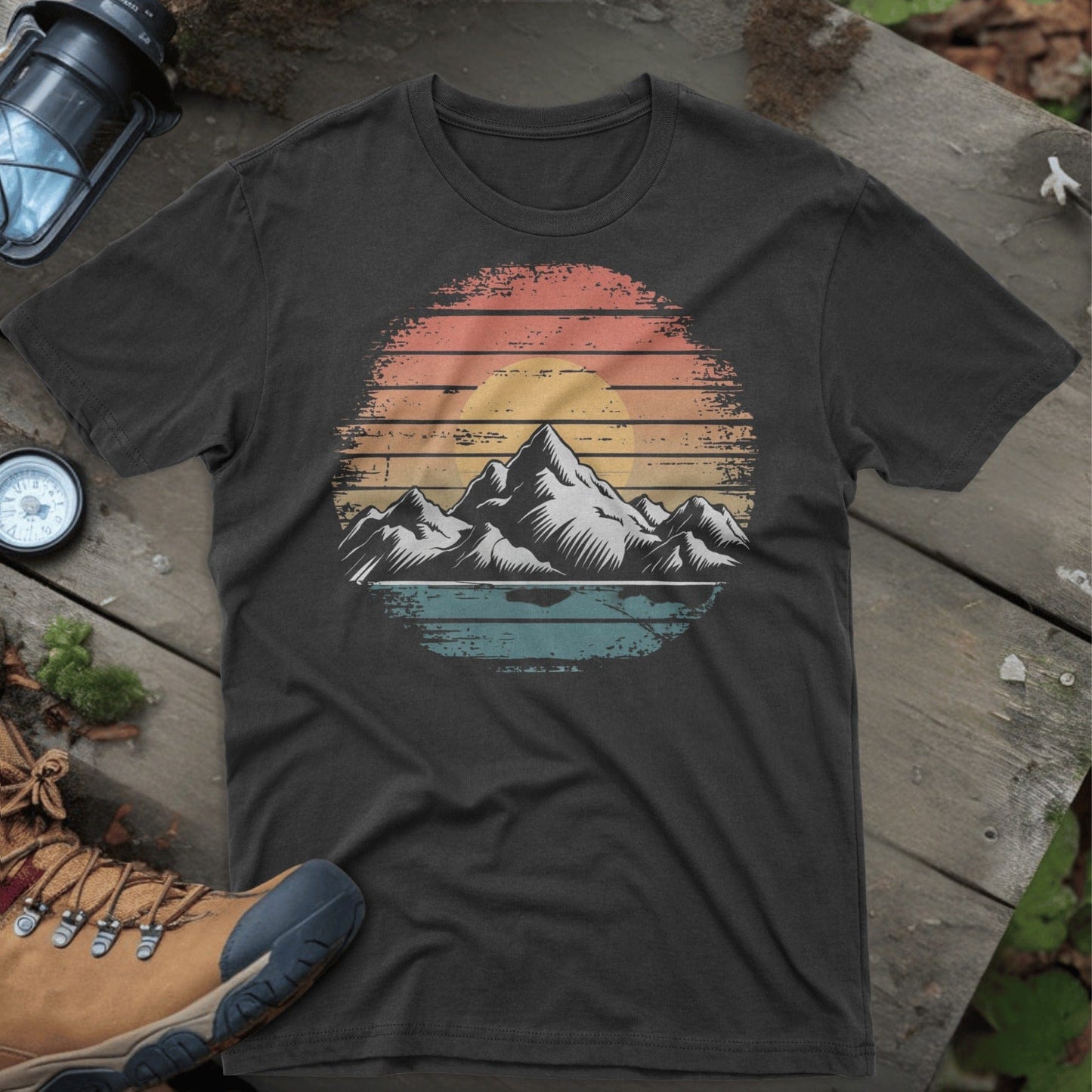 Retro Mountain Sunset Graphic Outdoor Activity T-Shirt Product