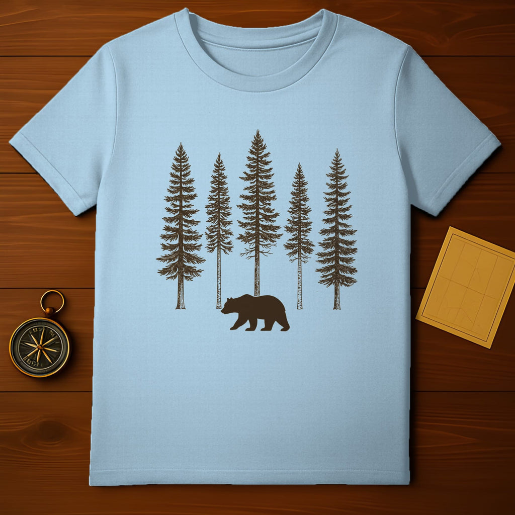 Bear and Pine Trees Graphic Tee Shirt