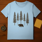 Bear and Pine Trees Graphic Tee Shirt