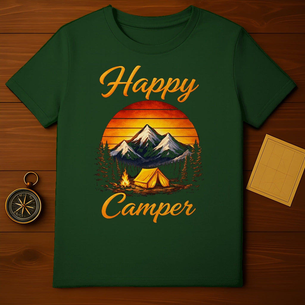 Happy Camper T-Shirt with Mountain and Tent Design