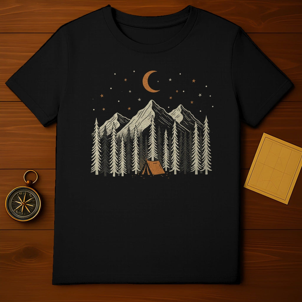 Mountain Camping Under Moon and Stars T-Shirt