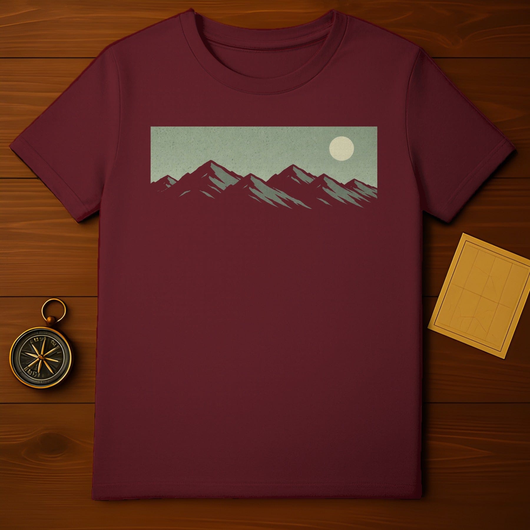 Maroon Mountain Moon Scene Graphic T-shirt product type