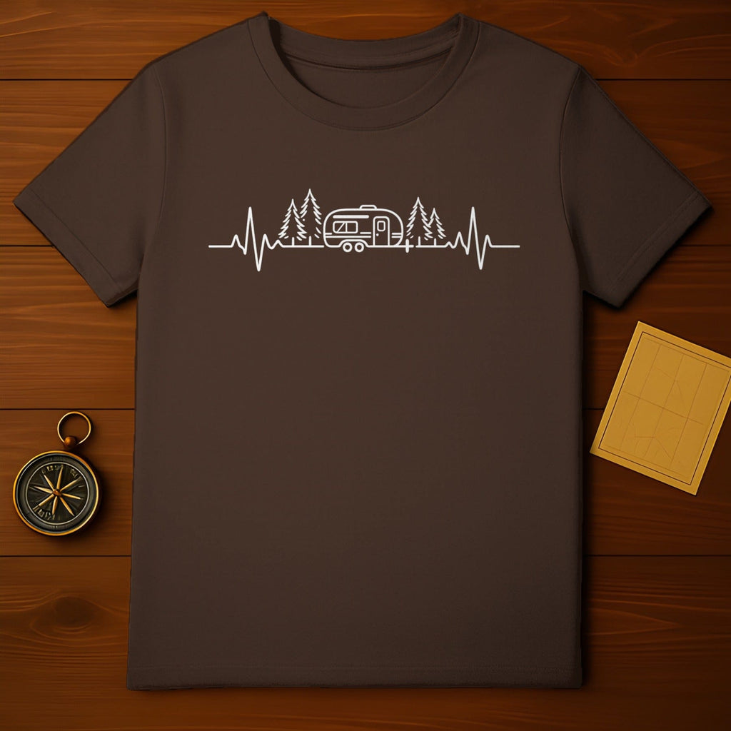 Camper Trailer Heartbeat Graphic on Brown Shirt