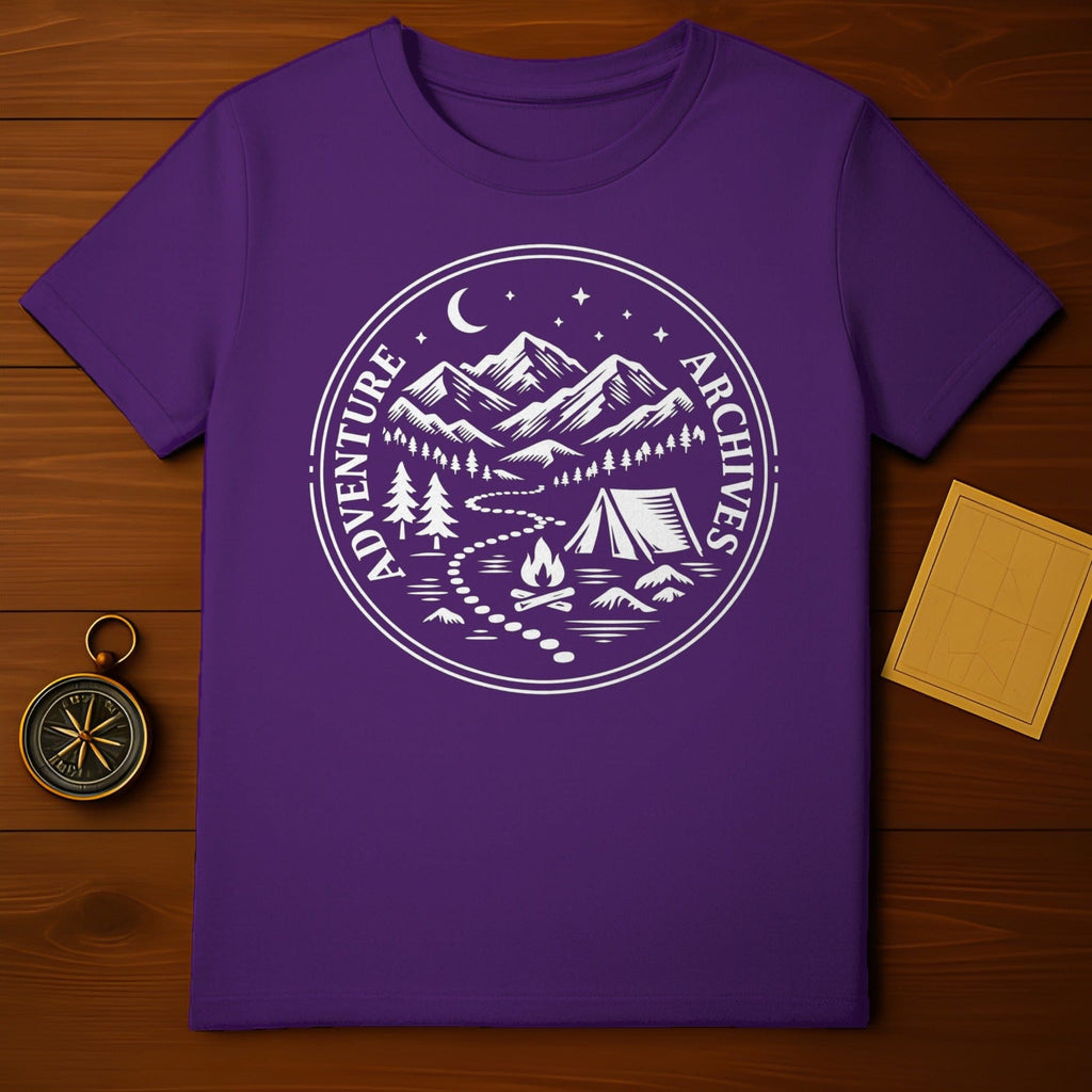 Purple Adventure Archives Mountains Tent Campfire product type
Purple shirt, Adventure shirt, Mountain design, Campfire graphic, Tent graphic, Nature themed, Outdoor shirt, Hiking shirt, Camping shirt, Starry night design, Moon graphic, Forest print, Explore graphic, Wilderness shirt, Graphic T-shirt, Unique print, Archives design, Scenic graphic, Purple graphic tee, Journey shirt