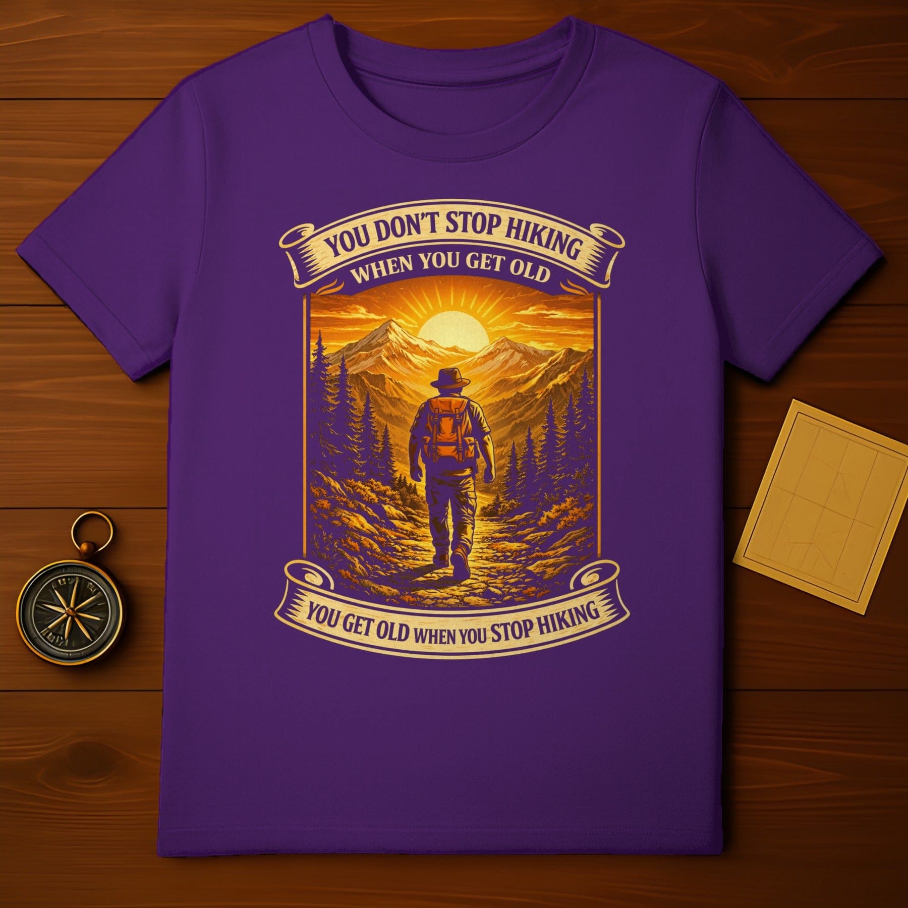 You Don't Stop Hiking When You Get Old Mountains product type
Hiking
Mountains
Sunset
Hiker
Outdoor
Adventure
Nature Lover
Trail
Forest
Inspirational
Motivational
Old Age Hiking
Get Old Hiking
Never Stop
Wanderlust
Explorer
Summit
Mountain View
Wilderness
Trekking