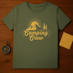 Stylish Camping Crew T-Shirt with Sun and Mountain Design