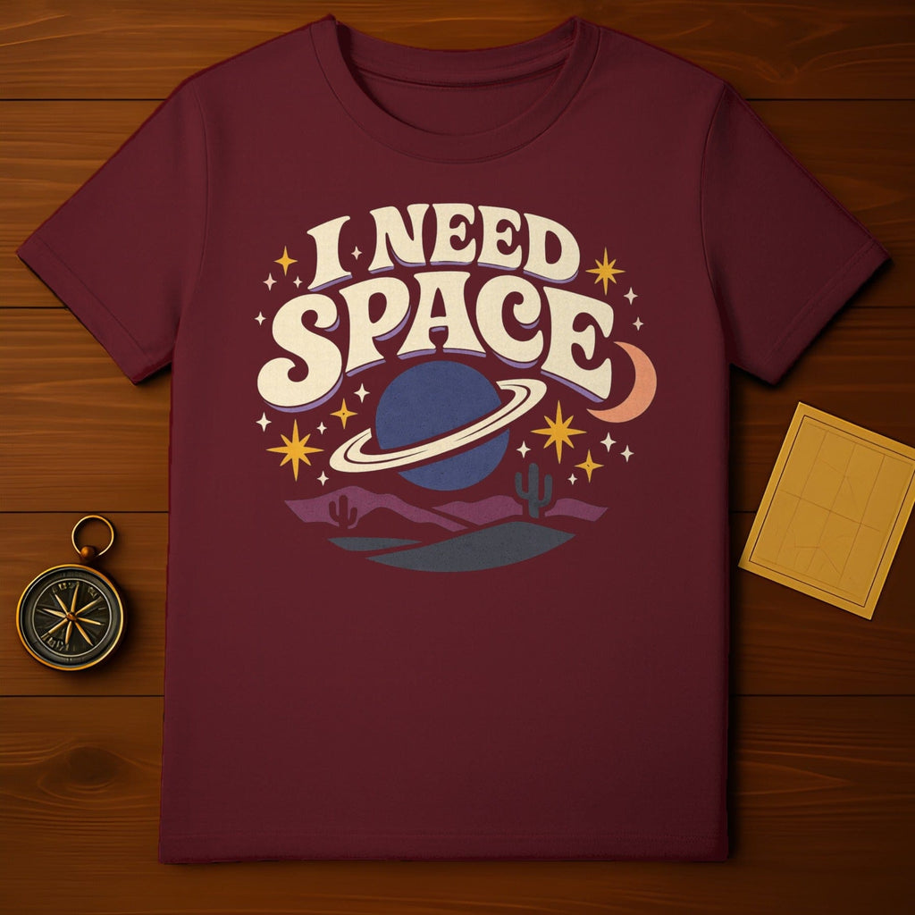 'I NEED SPACE' Retro Planet Desert Scene Maroon product type