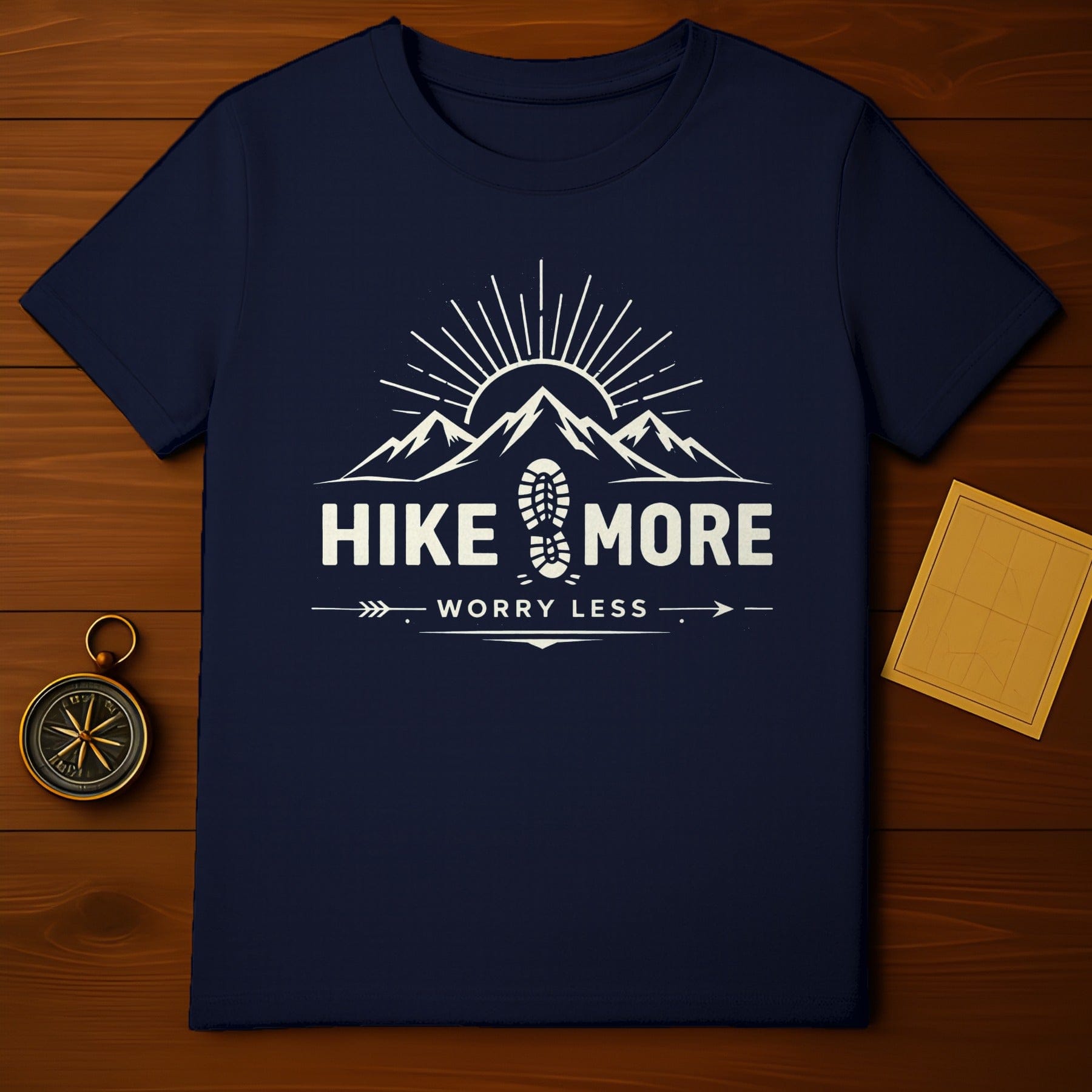 Hike More Worry Less Mountains and Compass T-shirt