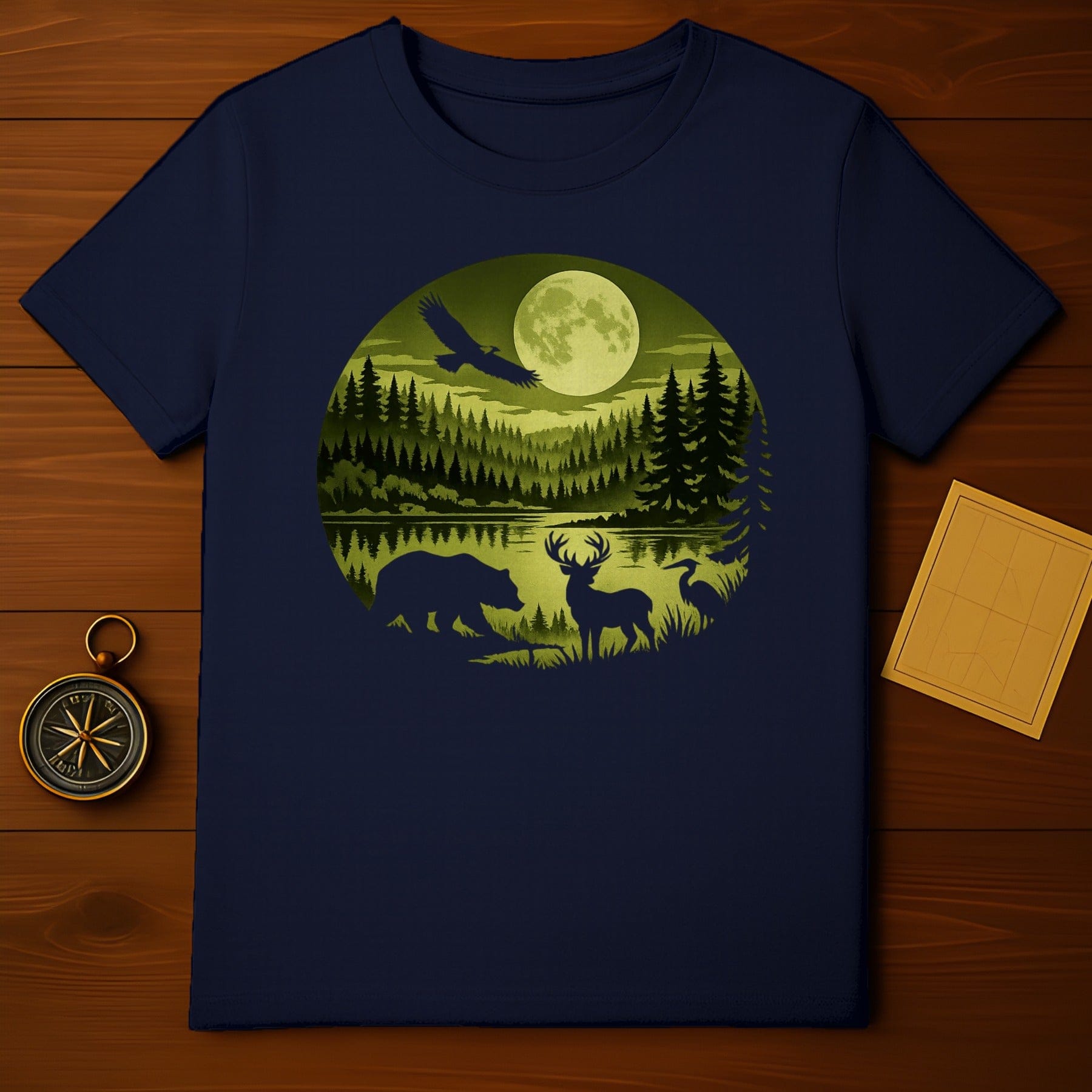 Moonlit Forest Wildlife Scene T-Shirt Product