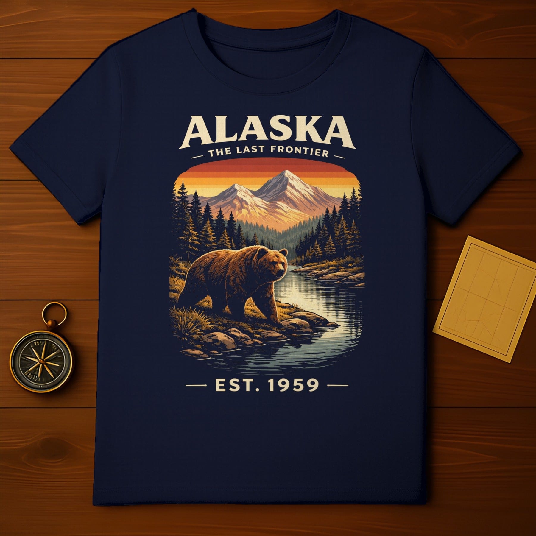 Alaska The Last Frontier Est 1959 Bear Mountain T-shirt
Alaska
Last Frontier
Bear
Grizzly Bear
Mountains
Pine Trees
River
Sunset
Nature
Wildlife
Wilderness
Est 1959
Vintage Style
Retro Design
Outdoor
Adventure
Explore
USA
Travel
Landscape