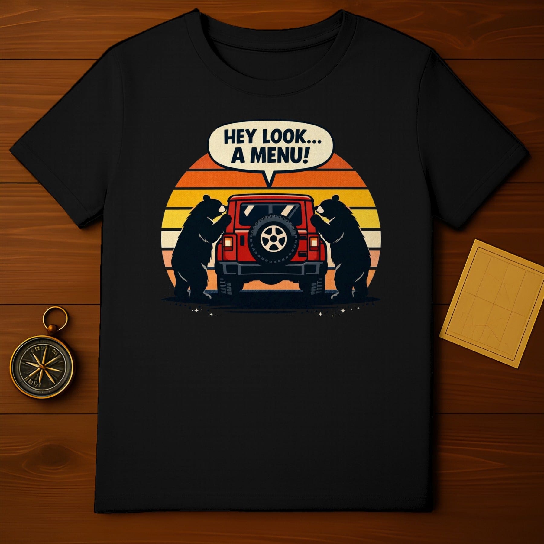 HEY LOOK A MENU Funny Bear Adventure T-Shirt