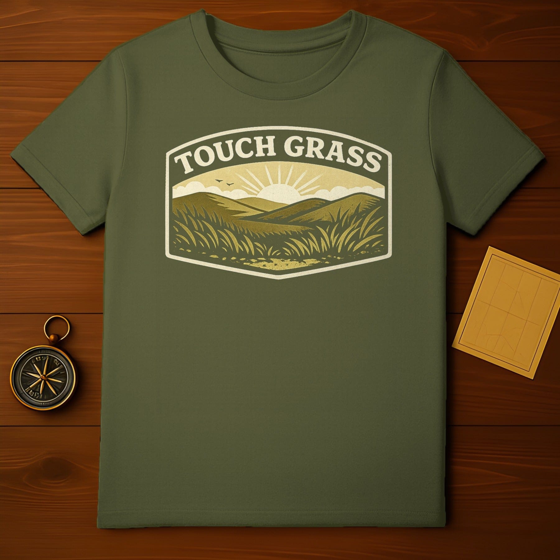 Touch Grass Graphic Design Green T-Shirt