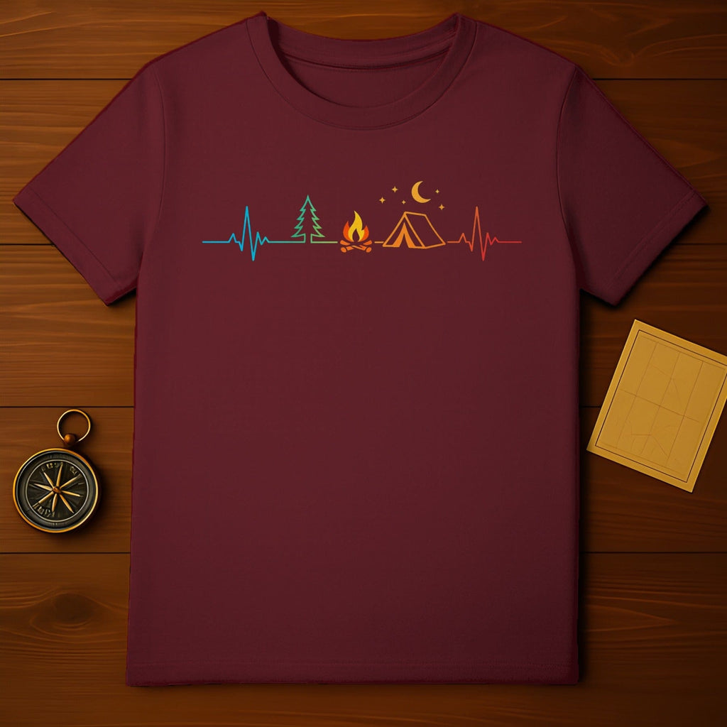 Camping Heartbeat Design Maroon T-Shirt product