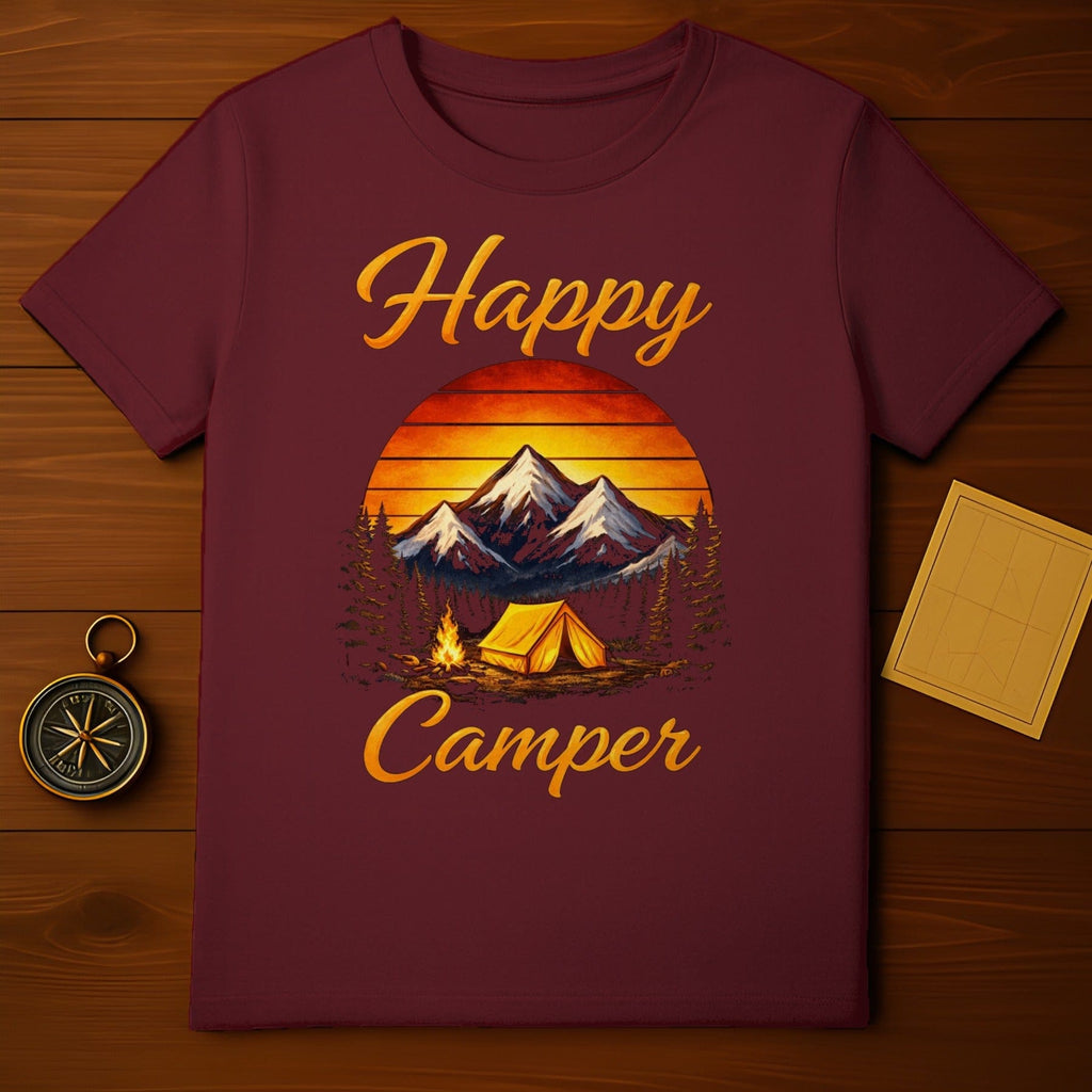 Happy Camper T-Shirt with Scenic Mountain Graphic