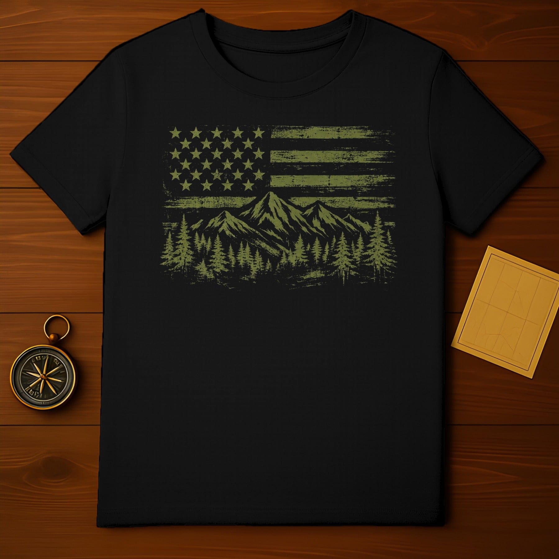 Vintage American Flag Mountain Scene T-shirt product
